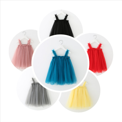 Ins summer new girl child spaghetti strap mesh dress children's mesh dress princess dress puffy dress drop shipping one piece