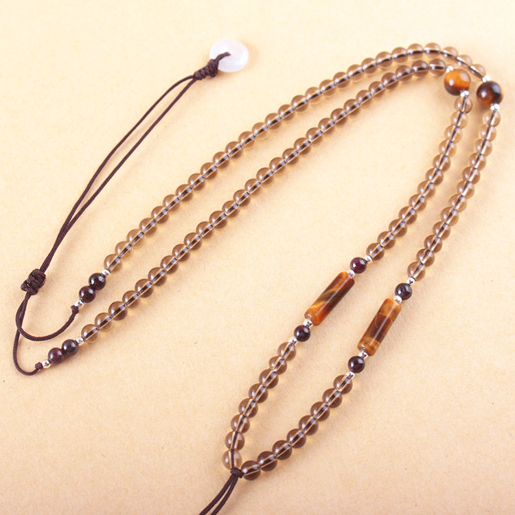 Hand-woven adjustable tea crystal bead chain DIY Garnet Yellow Tiger Eye Amber gold pendant lanyard wholesale Hand-woven adjustable tea crystal bead chain DIY Garnet Yellow Tiger Eye Amber gold pendant lanyard wholesale