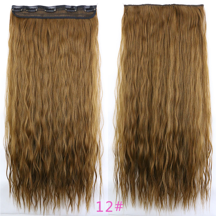 Peluca de pelo largo rizado de las mujeres 5 clip de extensión de cabello de maíz pieza europea y americana Comercio exterior lana rollo una pieza peluca pieza