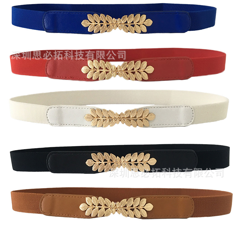 Vestido a juego de moda de las mujeres cinturón Delgado hoja elástico cinturón elástico versátil cinturón ancho de las mujeres