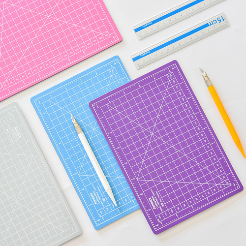 Junesix Handbook Art Pen Knife A5 Cutting Pad Set Engraving Pen Knife Aluminum Ruler Cutting Board Three-piece Set
