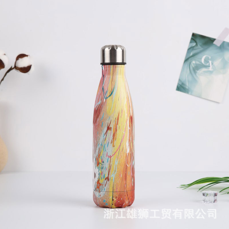 Nuevo regalo creativo termo de acero inoxidable taza botella de coque personalidad metal color hombres y mujeres deportes al aire libre botella de agua