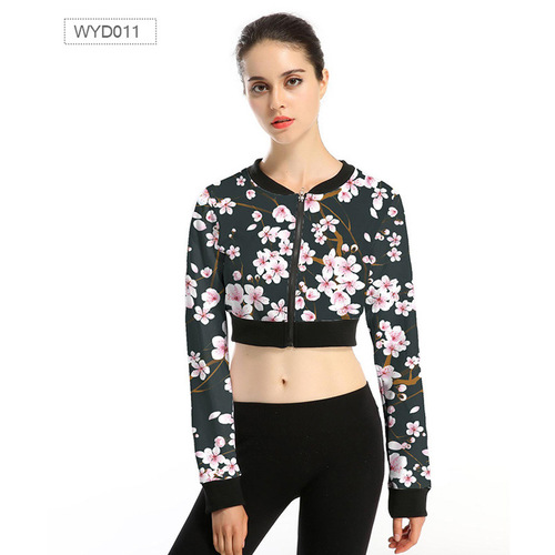 Spring European Station Autumn navel hoodie Women's high-waisted long-sleeved top Personalized print thin short coat