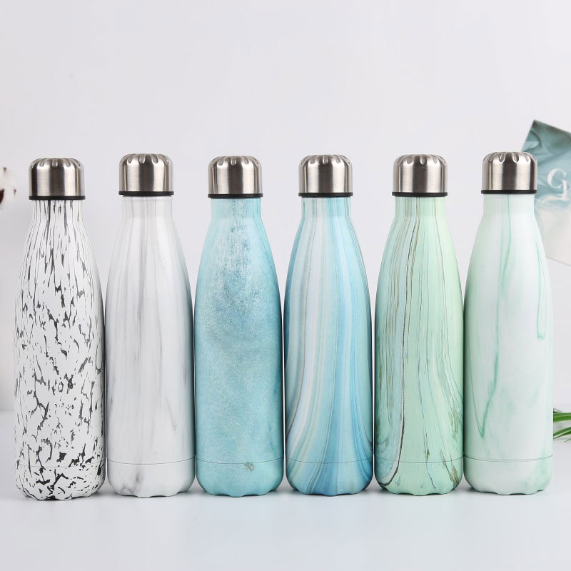 Nuevo regalo creativo termo de acero inoxidable taza botella de coque personalidad metal color hombres y mujeres deportes al aire libre botella de agua