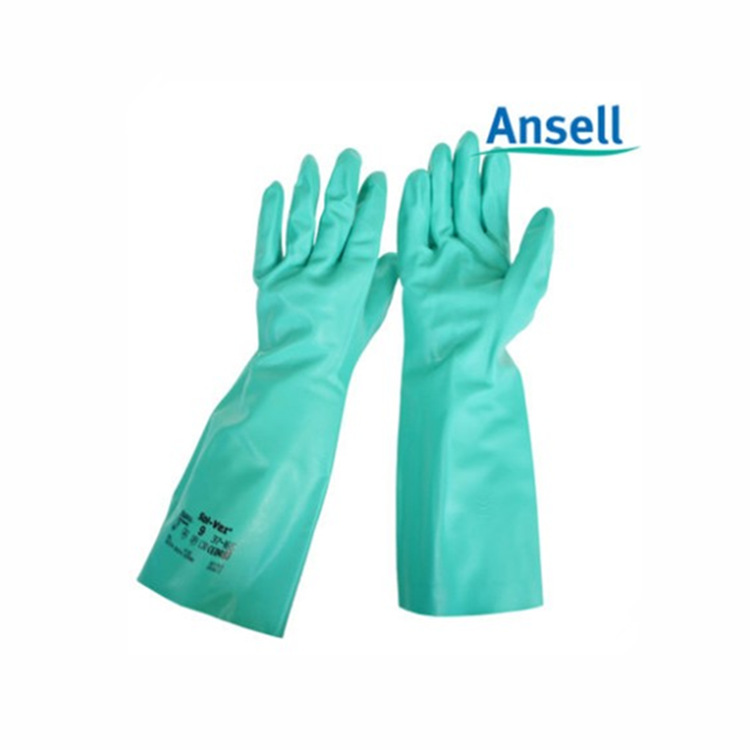 ANSELL/安思尔37-165植绒全涂层丁腈耐油加厚橡胶液体防护手套