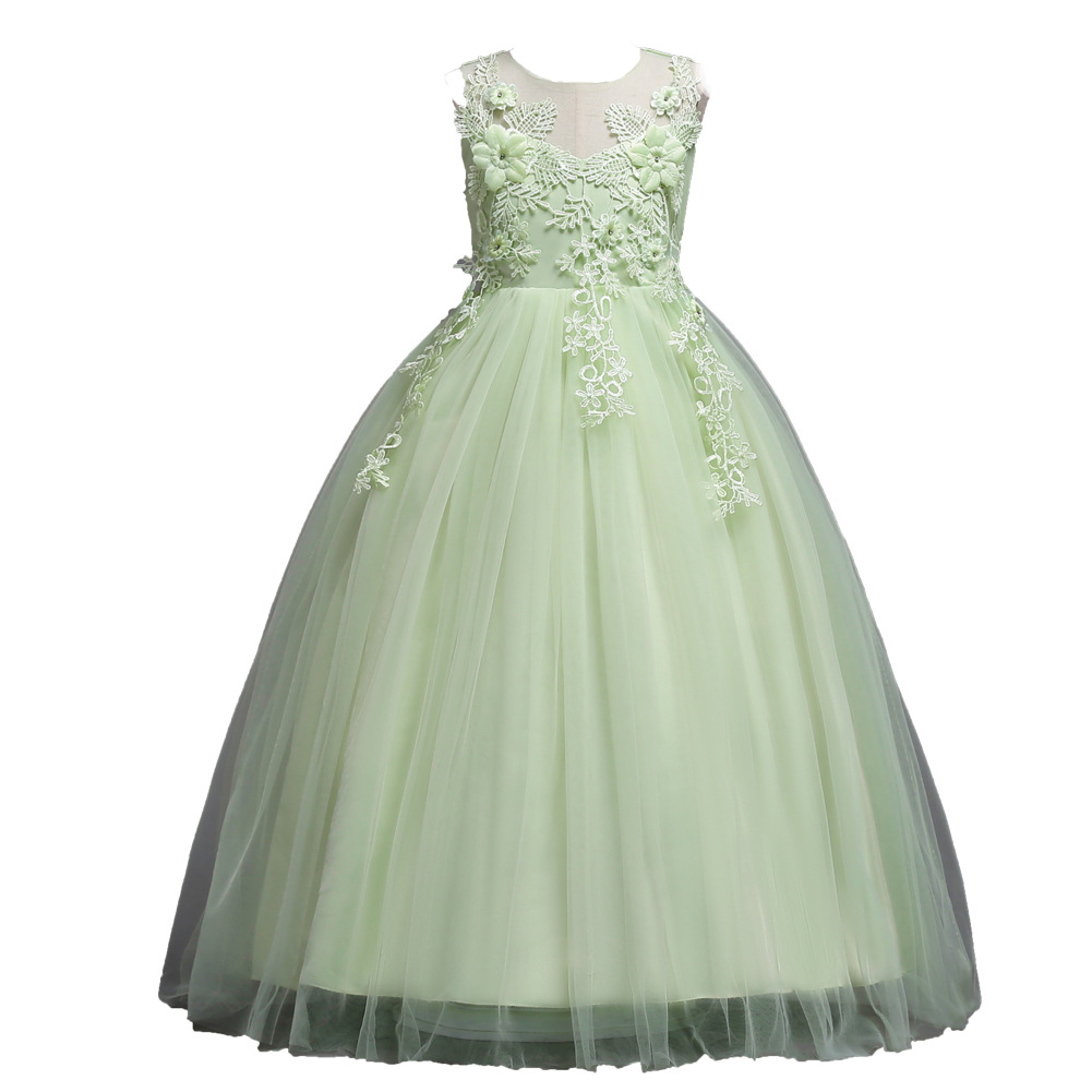 Vestido de princesa niñas vestido de pétalo de los niños medio y grandes niños vestido de malla de color sólido vestido de novia de niñas al por mayor