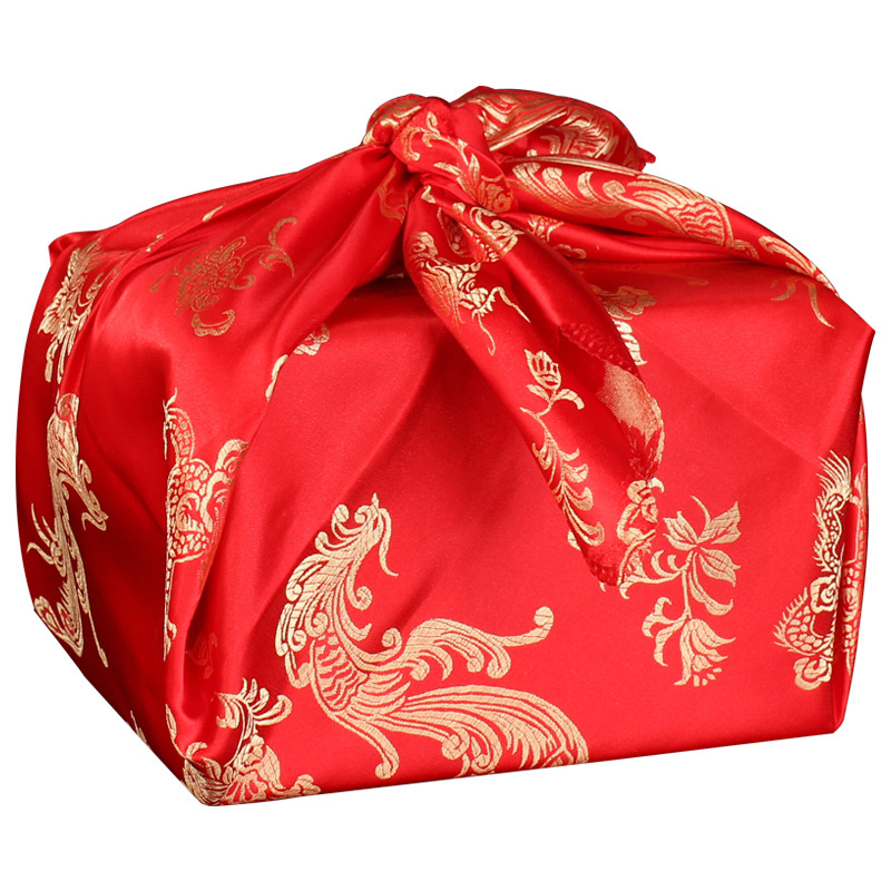 Boda de cuero envuelto novia dote rojo bordado dragón y Fénix gran cuenca de la boda paño envuelto paño rojo suministros de la boda al por mayor