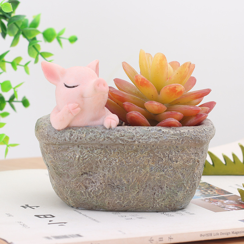 Chậu Cây Resin Chậu cây hình heo đồng quê resin, chậu mini để bàn, đồ trang trí nhà và sân vườn (RG-137)