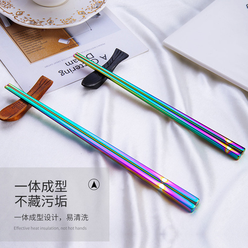 Amazon 304 stainless steel chopsticks ins hollow gold-plated color creative titanium square hotel chopsticks set wholesale
