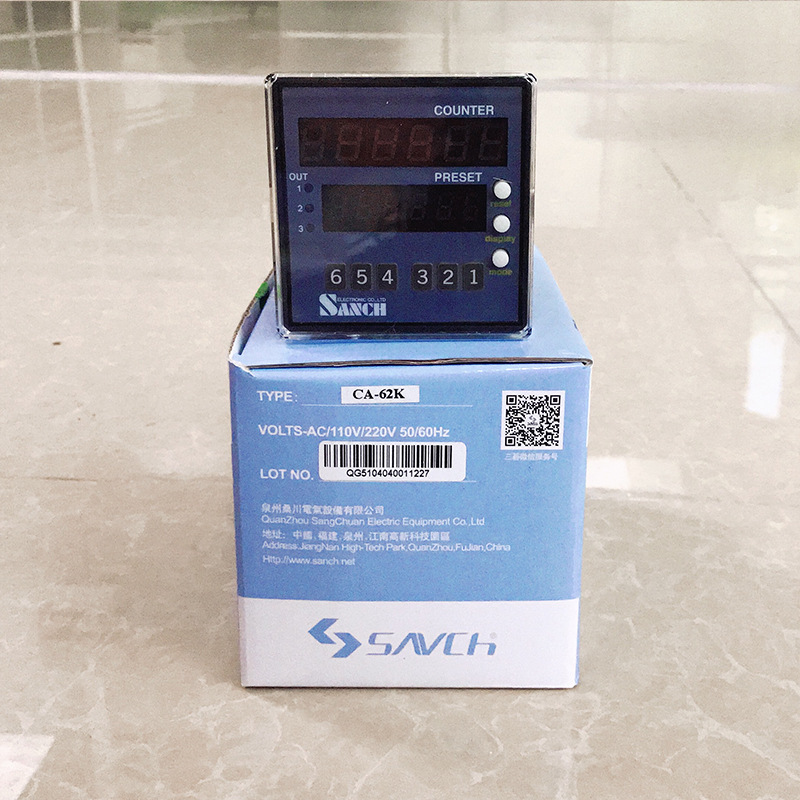 大陆总代办SANCH计米器CA-62K 开孔尺寸72*72  6位显示三基二段表