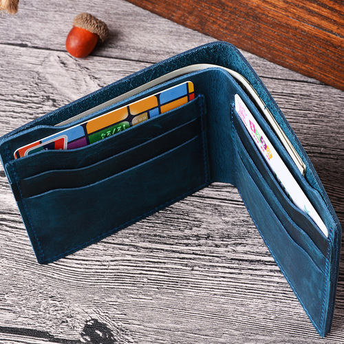 Crazy Horse Leather Men's Wallet Genuine Leather Wallet Multiple Card Slots Retro Card Holder Simple First Layer Cowhide Long Clutch