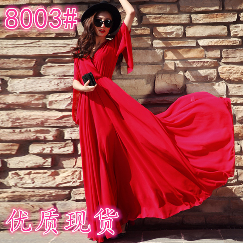 Women's New Summer Elegant Korean-style Slimming Chiffon Ultra-long Red Beach Skirt Long Skirt Dress Elegant 9973 Women's New Summer Elegant Korean-style Slimming Chiffon Ultra-long Red Beach Skirt Long Skirt Dress Elegant 9973