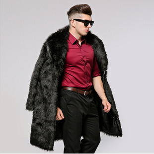 Autumn and winter new men's fur coat faux fox fur coat European and American long winter clothing with extra fat to keep warm