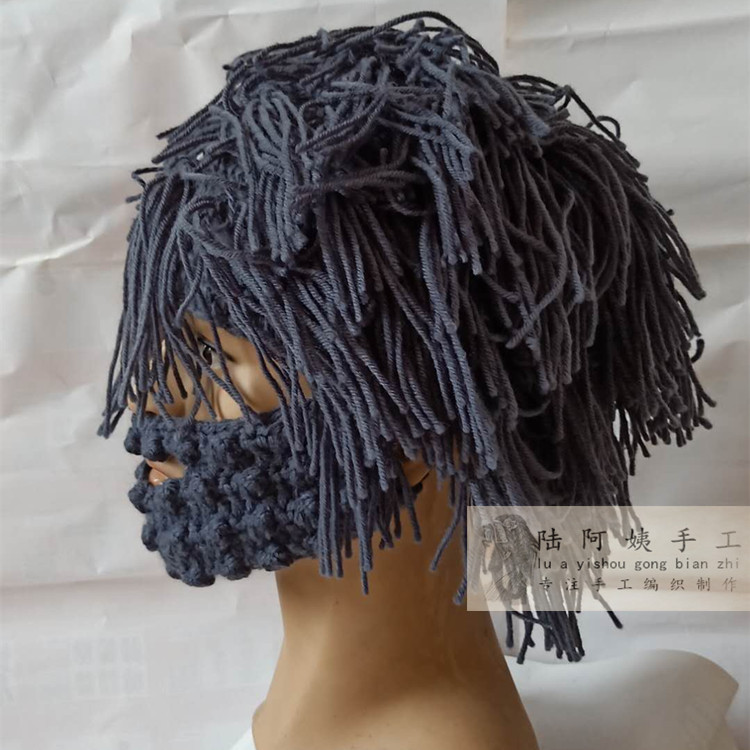Wig Beard Creative Wool Hat Handmade Knitted Autumn and Winter Warm Outdoor Adult Funny Creative Ski Hat