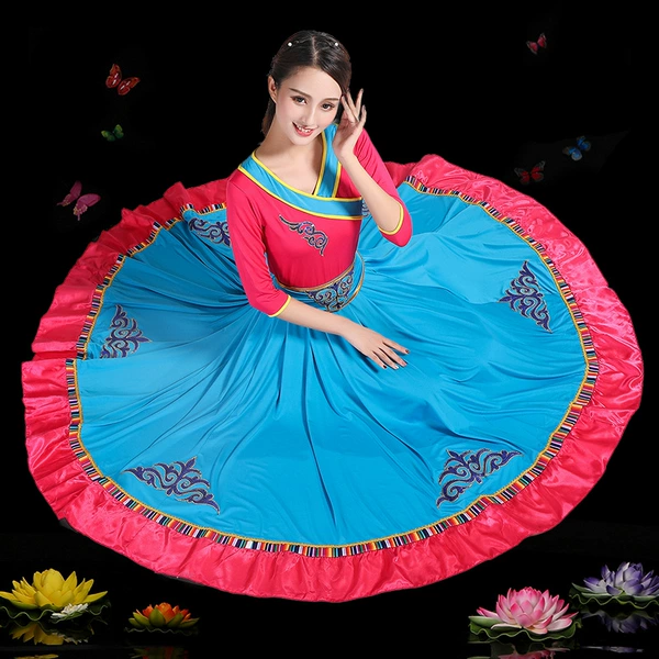 Mongolian clothing red clothes+Mongolian Lake blue skirt