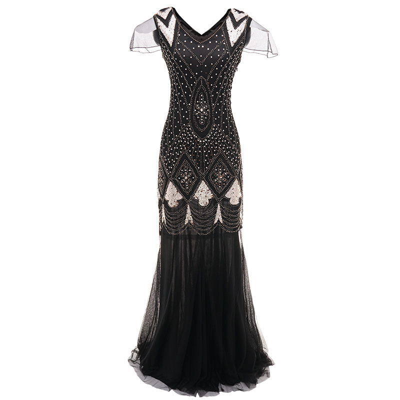 1920s Comercio exterior nuevo bordado hecho a mano con cuentas lentejuelas Amazon vestido europeo y americano banquete vestido pequeño lote
