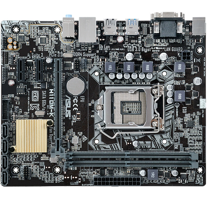 Подходит для игровой материнской платы ASUS H110M-K с полностью твердотельными конденсаторами, разборка компьютера, сокет 1151, поддержка DDR4 памяти