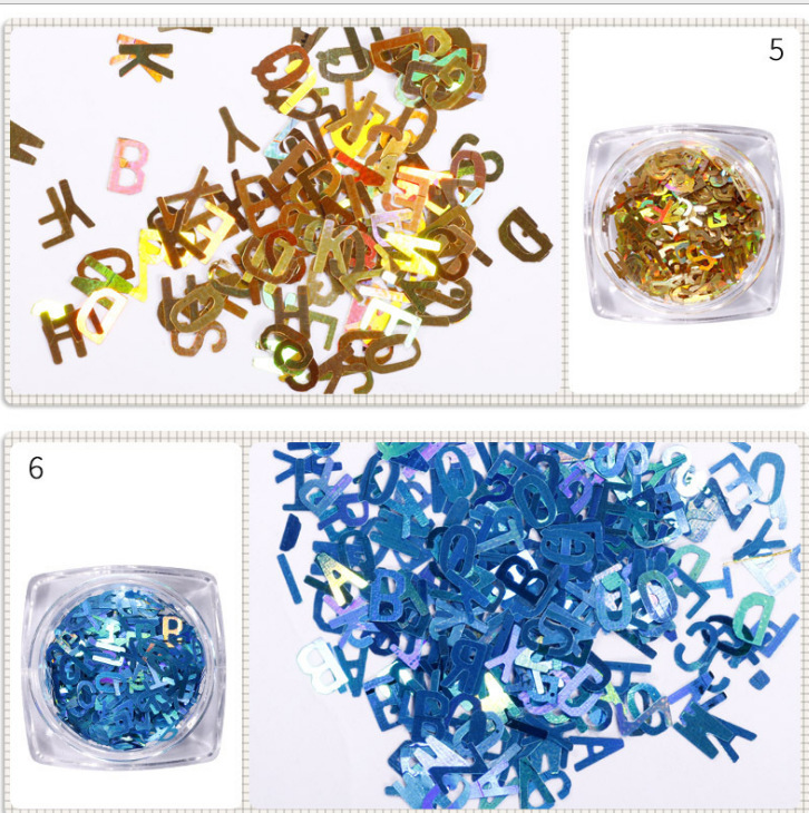 Nail jewelry mixed Laser Flash letter nail sequins diY mobile phone accessories stickers 12 square box suit