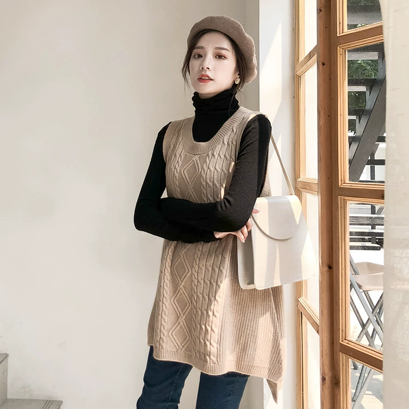 Осенне-зимняя новая одежда для беременных в Корейском стиле свитер для беременных жилет вязаный шерстяной жилет миди Свободный Плюс Размер Модная мама