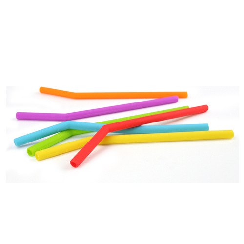 Soft multi-purpose silicone straw 6-piece set of creative sustainable juice milk color curved tube with brush