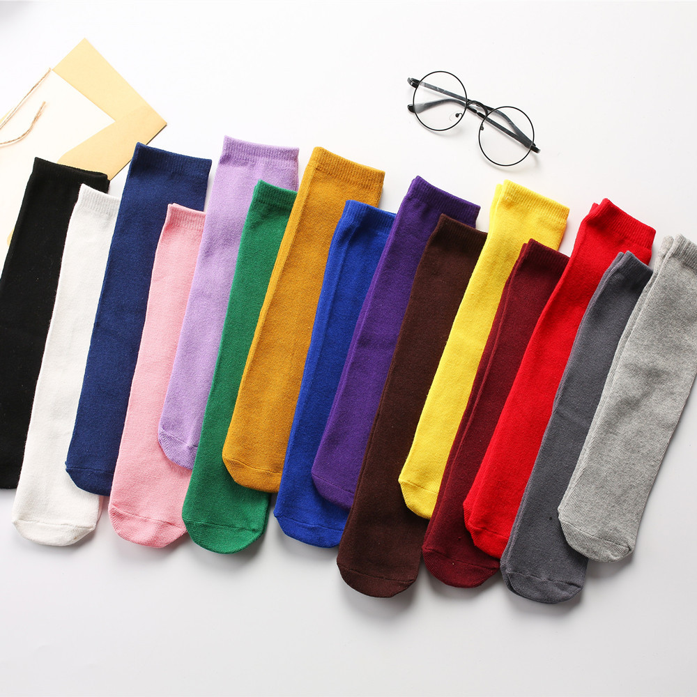 Calcetines de la pila de las mujeres calcetines del padre-hijo del estilo de muy buen gusto brillante del mediados de-becerro del color sólido calcetines del algodón de la moda del todo-fósforo del estilo japonés para los adultos y los niños