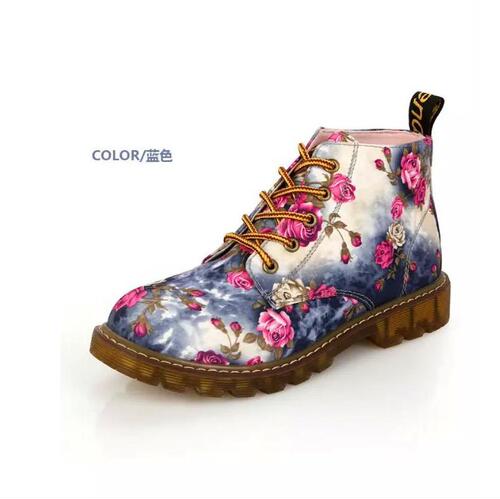 Fashionable retro lace-up floral Martin boots for women British style flat spring and autumn women's boots short boots cross-border supply