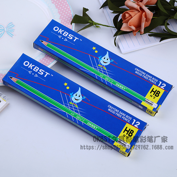Ventas directas de la fábrica madera-como estudiante lápiz LOGO niños HB con cabeza de goma no fácil de romper lápiz