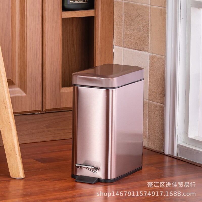 Household stainless steel trash can rectangular hotel kitchen pedal with lid small size mute slow down bathroom bedroom Household stainless steel trash can rectangular hotel kitchen pedal with lid small size mute slow down bathroom bedroom