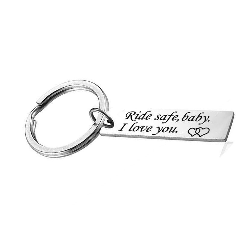 New Ride safe, baby I love you stainless steel keychain safety pendant electroplated gold