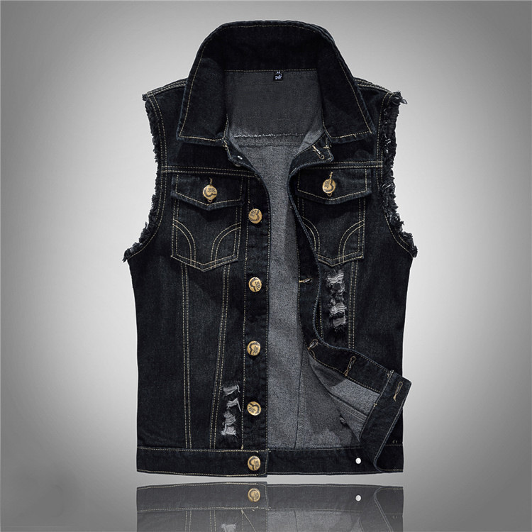 Men's Large Size Black Denim Vest Foreign Trade Men's Vest Vest Ripped Vest Men's Korean Version