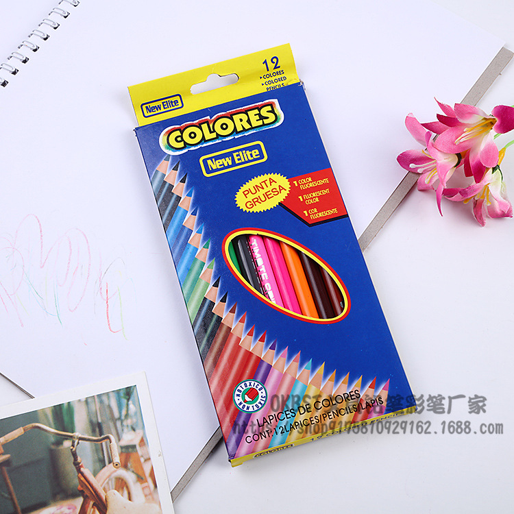 Lápiz de color azul mariposa niños dibujo cepillo Escuela Primaria estudiante lápiz traje 12 color aceitoso lápiz de color fábrica al por mayor