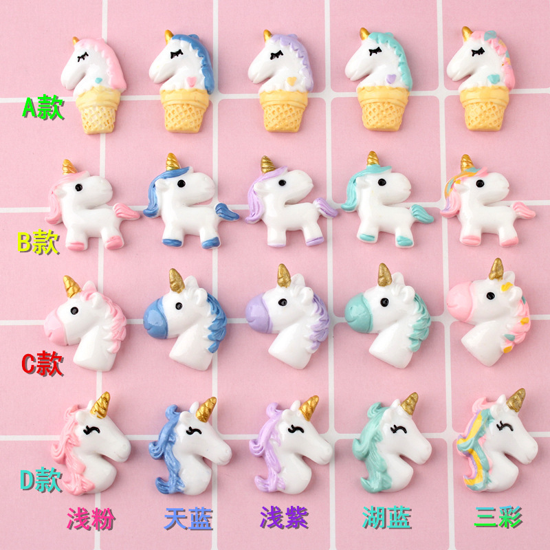 Unicorn cartoon resin accessories hole shoes patch DIY cream glue mobile phone case material hair accessories headdress wholesale Unicorn cartoon resin accessories hole shoes patch DIY cream glue mobile phone case material hair accessories headdress wholesale