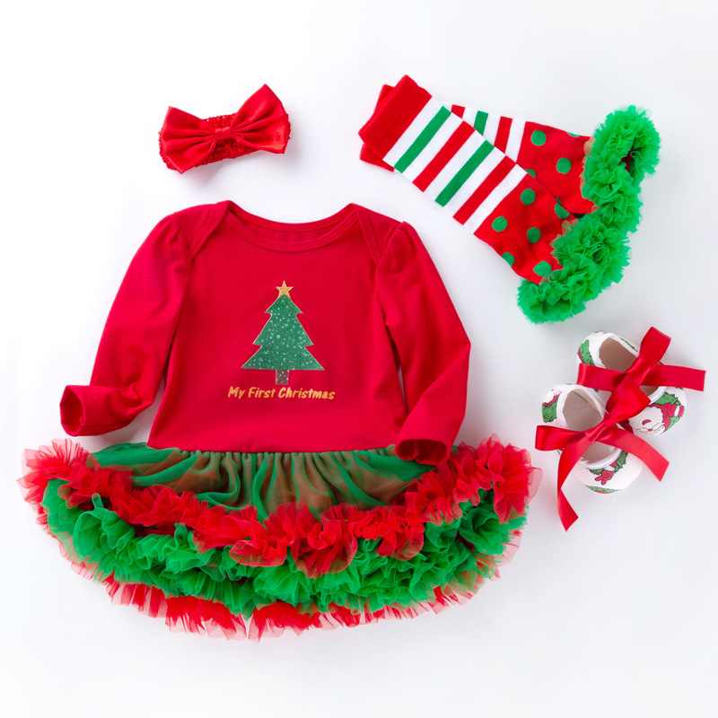 Red + green Christmas tree four-piece set