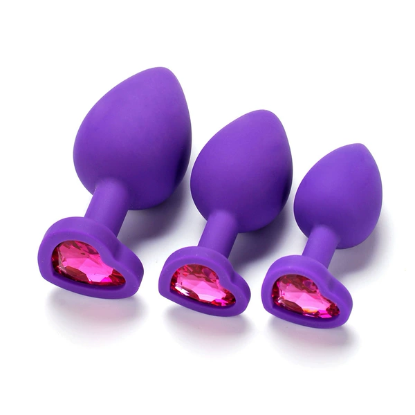 Purple heart -shaped silicone large medium and small+rose red (puffy bag packaging)