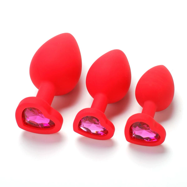 Red heart -shaped silicone large medium and small+rose red (puffy bag packaging)