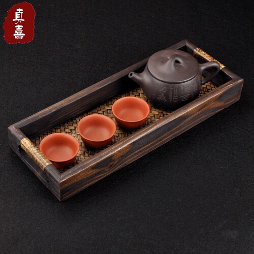 Woven Bamboo Wooden Tray Tea Tray Storage Bamboo Woven Tea Tray Thai Creative Home Retro Handle Bamboo Rattan Storage Essential Oil