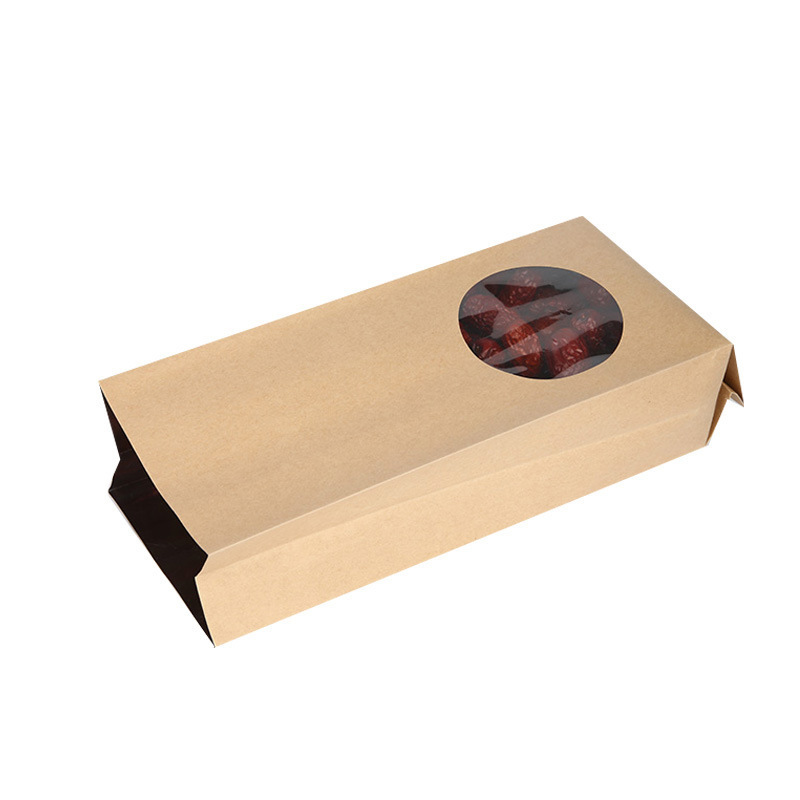 现货牛皮纸茶叶袋透明圆窗折底袋500克干货枸杞菊花袋