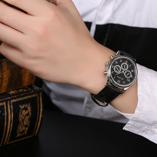 Simple watch men's personalized three-eye decorative steel belt watch quartz watch male student watch retro belt watch wholesale