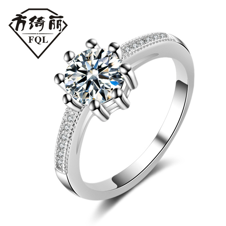 Diamond Ring for Women, Wedding Ring with High-Set Diamond, Six-Prong Setting, Zircon Ring, High-Quality Cross-Border Supply, Foreign Trade Jewelry