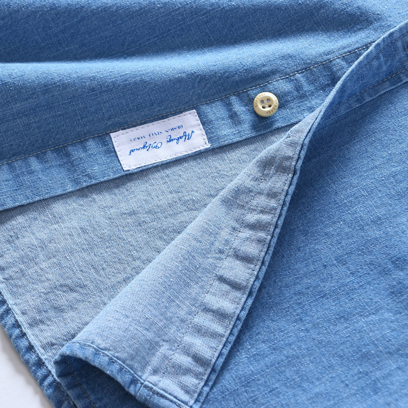 Camicia da uomo a maniche lunghe in puro cotone slub, stile casual europeo e americano, semplice, in denim di cotone._voghion.com