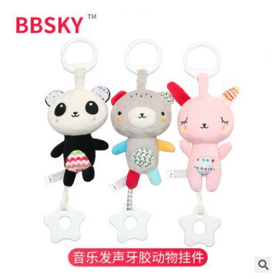 Baby multifunctional bear and rabbit teether pendant plush movement sound music toy foreign trade car hanging bed hanging