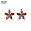 Copper zirconium, trend earrings, Korean style, flowered, wholesale