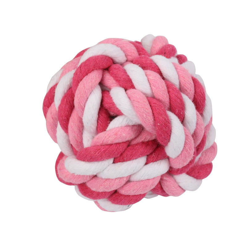 Fabricantes de procesamiento de cuerda de algodón de tres hebras para mascotas bola de trenzado colorido juguetes para perros juguetes de cuerda de algodón de mascotas resistentes al desgaste