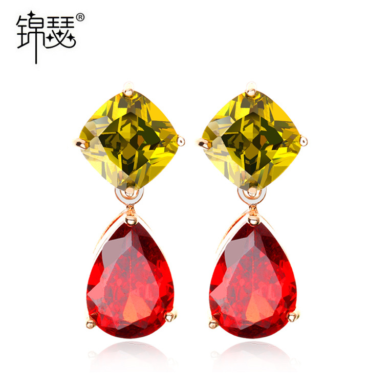 copper fashionable elegant sophisticated earrings with zircon