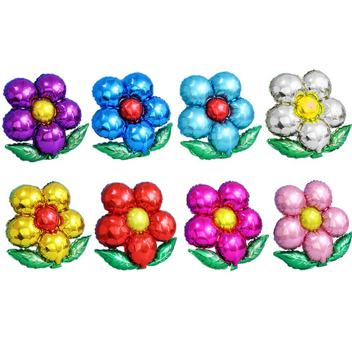 Five-petal flower green leaf round aluminum film balloon opening celebration flower shape party wedding decoration arrangement balloon