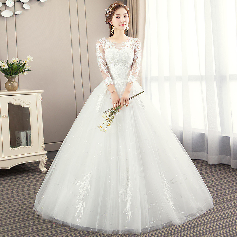赫本婚纱礼服新款韩式一字肩公主梦幻新娘结婚齐地大码显瘦女