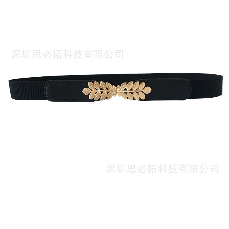 Vestido a juego de moda de las mujeres cinturón Delgado hoja elástico cinturón elástico versátil cinturón ancho de las mujeres