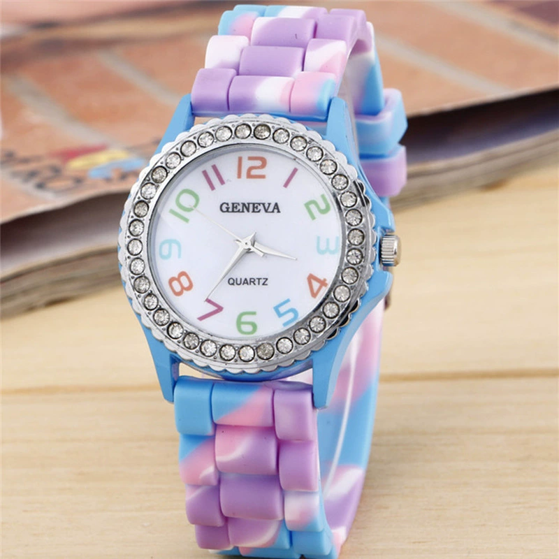 Часы Женские студенческие выделенные Candy Кампания Камуфляж Geneva Silicone Silicon часы