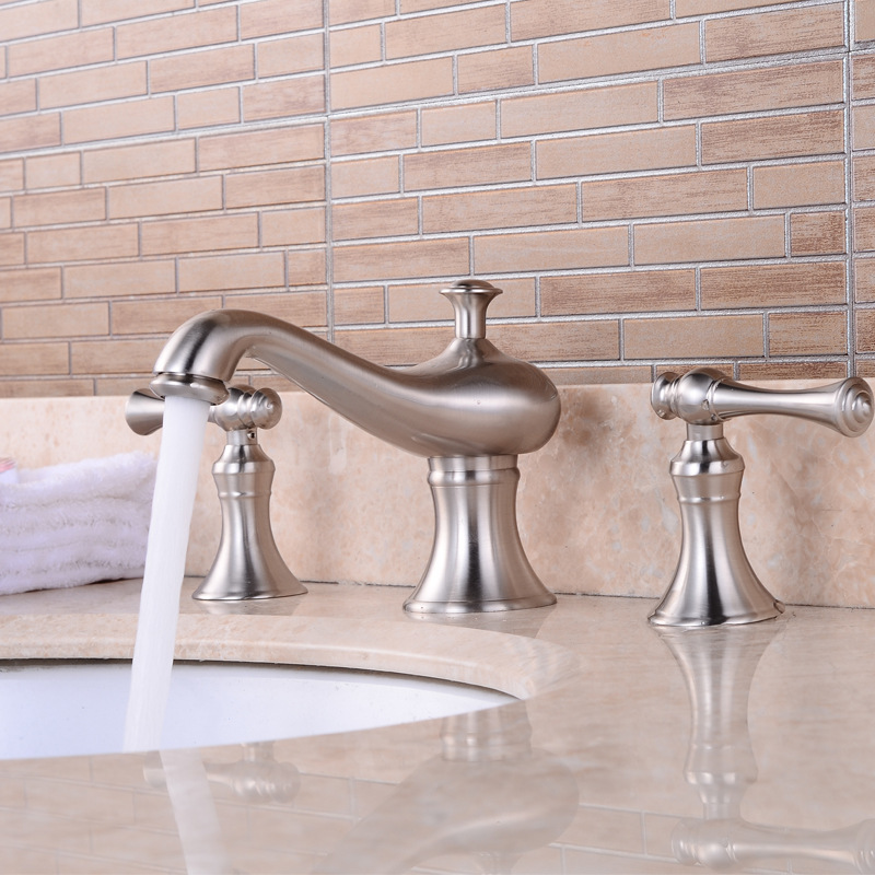 Nickel brushed white bronze black bronze split hole 8-inch three-hole magic lamp double-control hot and cold faucet Nickel brushed white bronze black bronze split hole 8-inch three-hole magic lamp double-control hot and cold faucet