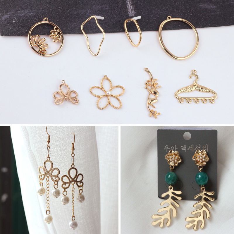 DIY Handmade Jewelry Accessories Alloy Geometric Earrings Hanger Five Petal Flower Round Earrings Earrings Pendant